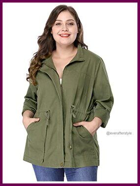 Women's Plus Size Anorak Jacket Utility Zip Up Cotton Lightweight
